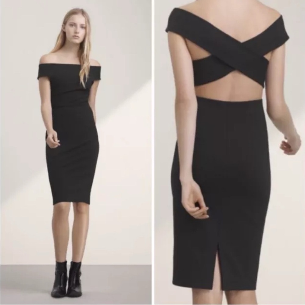 NWT Aritzia Talula Varndell Black Dress Open Criss-Cross Back Bodycon Size XXS